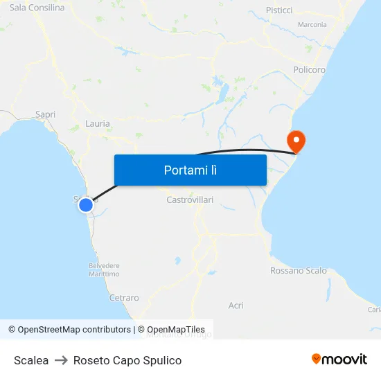 Scalea to Roseto Capo Spulico map