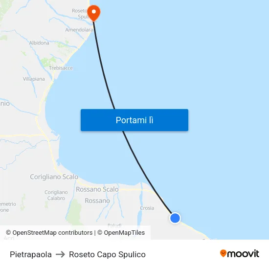 Pietrapaola to Roseto Capo Spulico map