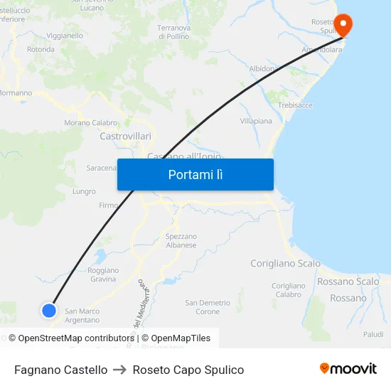 Fagnano Castello to Roseto Capo Spulico map