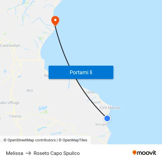 Melissa to Roseto Capo Spulico map