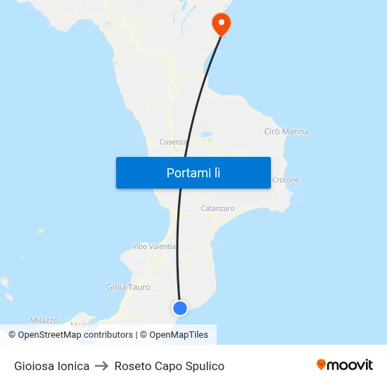 Gioiosa Ionica to Roseto Capo Spulico map