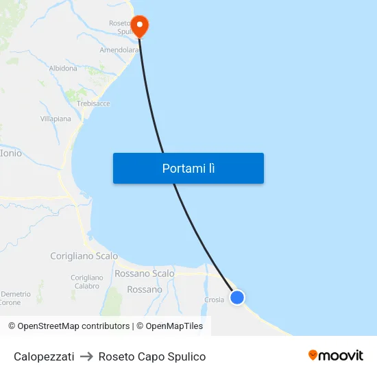 Calopezzati to Roseto Capo Spulico map