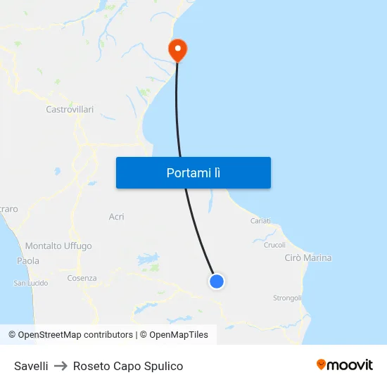 Savelli to Roseto Capo Spulico map