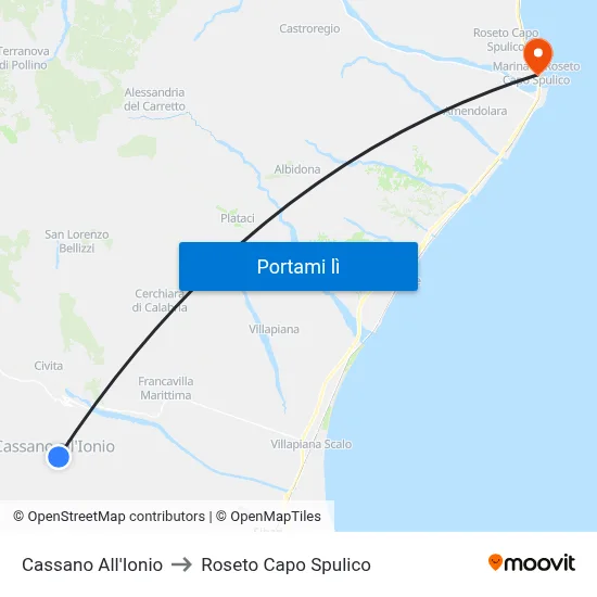 Cassano All'Ionio to Roseto Capo Spulico map
