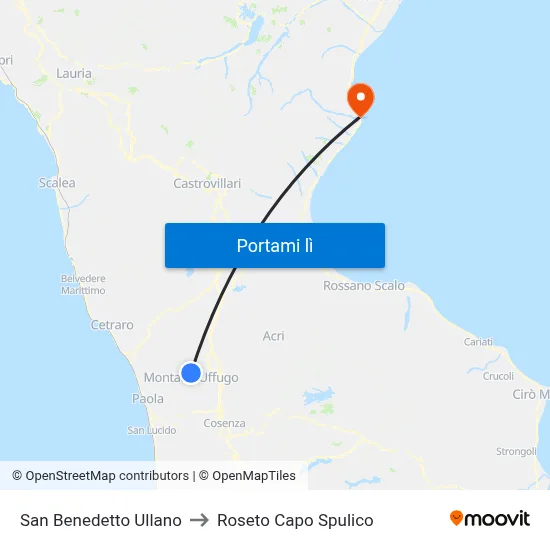 San Benedetto Ullano to Roseto Capo Spulico map