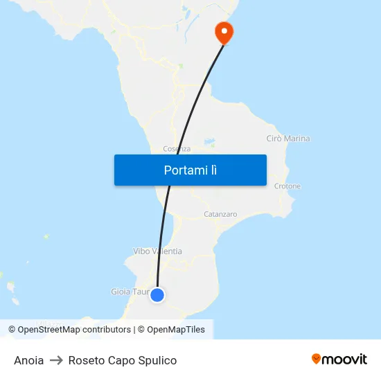 Anoia to Roseto Capo Spulico map