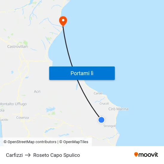 Carfizzi to Roseto Capo Spulico map