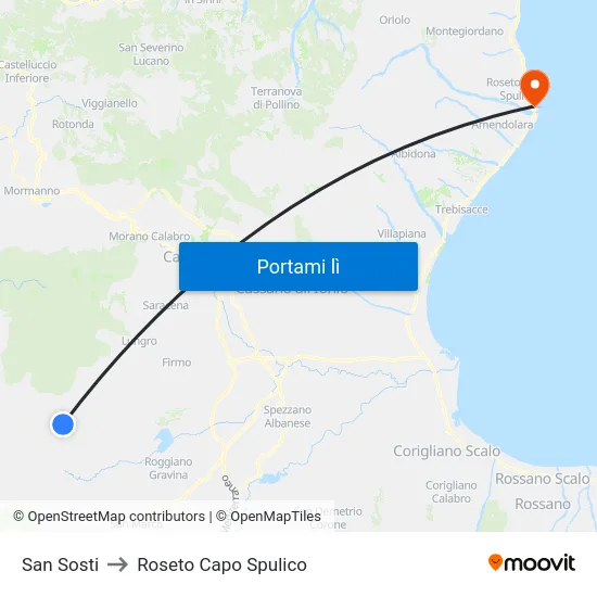 San Sosti to Roseto Capo Spulico map