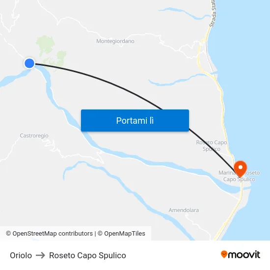 Oriolo to Roseto Capo Spulico map
