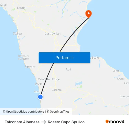 Falconara Albanese to Roseto Capo Spulico map