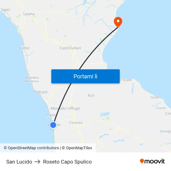 San Lucido to Roseto Capo Spulico map