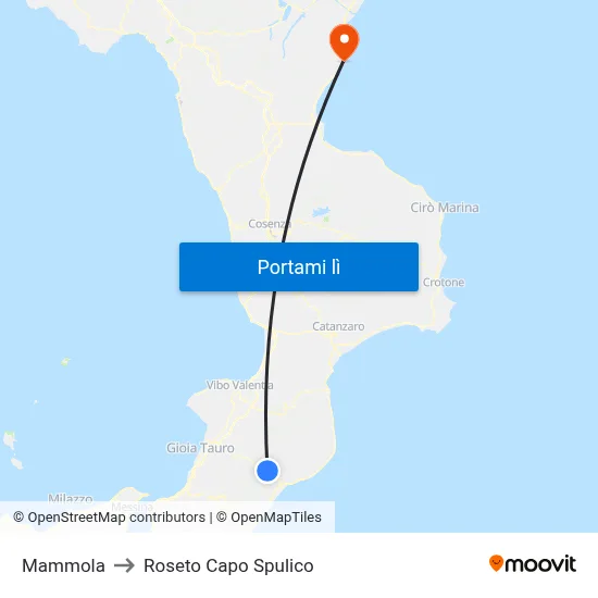 Mammola to Roseto Capo Spulico map