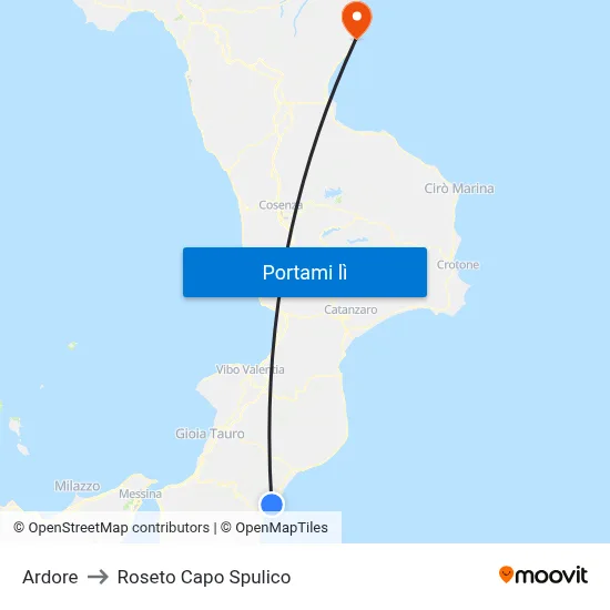 Ardore to Roseto Capo Spulico map