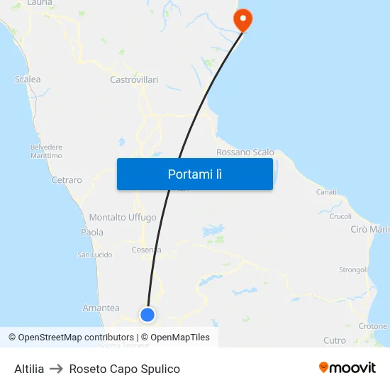 Altilia to Roseto Capo Spulico map