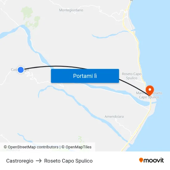 Castroregio to Roseto Capo Spulico map