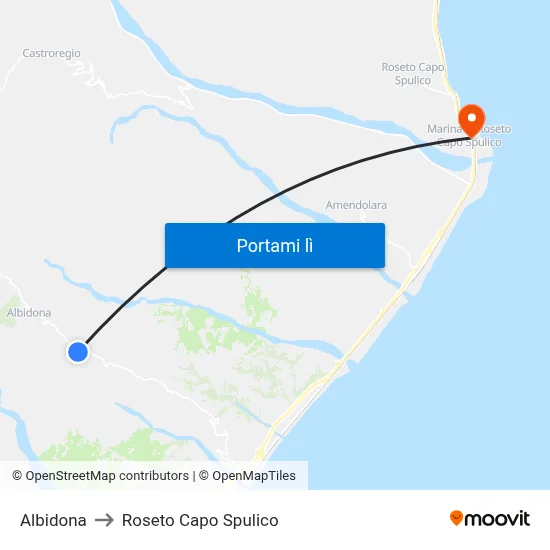Albidona to Roseto Capo Spulico map