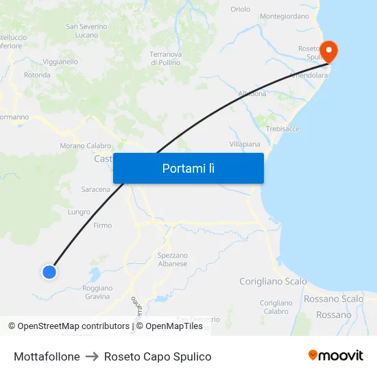 Mottafollone to Roseto Capo Spulico map