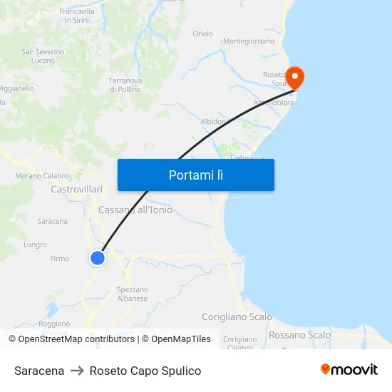 Saracena to Roseto Capo Spulico map