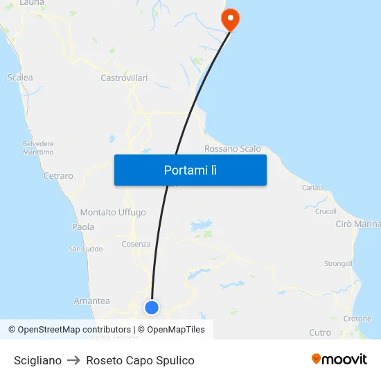 Scigliano to Roseto Capo Spulico map