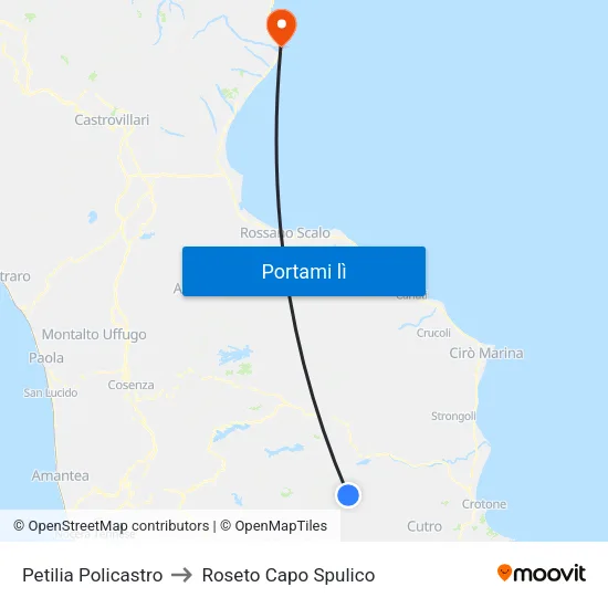 Petilia Policastro to Roseto Capo Spulico map