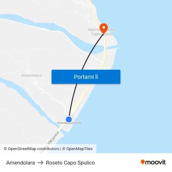 Amendolara to Roseto Capo Spulico map