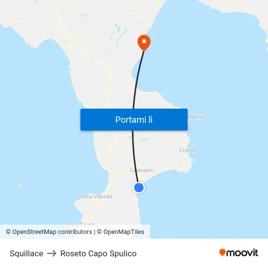 Squillace to Roseto Capo Spulico map