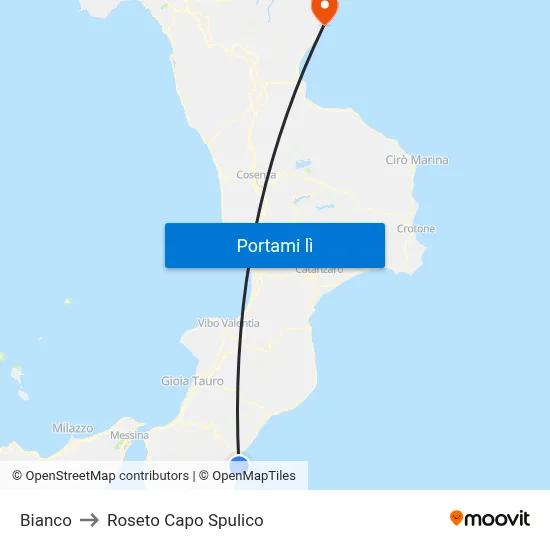 Bianco to Roseto Capo Spulico map