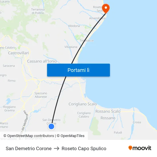 San Demetrio Corone to Roseto Capo Spulico map