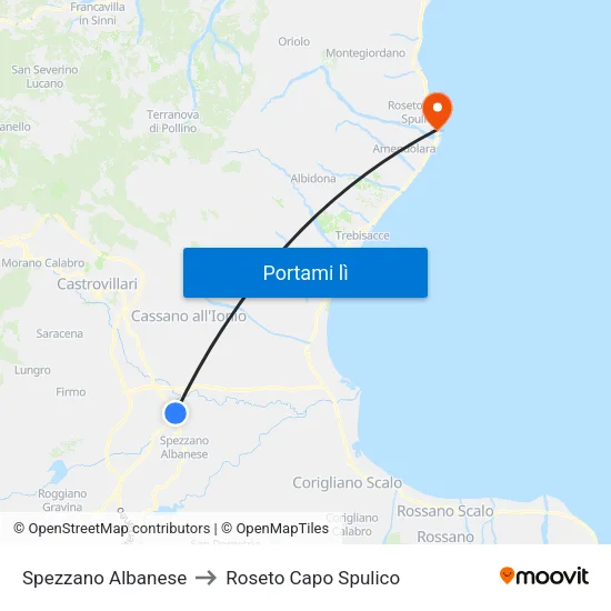 Spezzano Albanese to Roseto Capo Spulico map