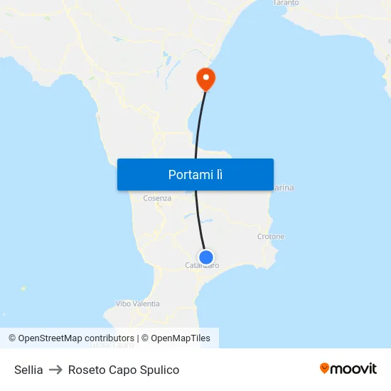 Sellia to Roseto Capo Spulico map