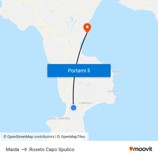Maida to Roseto Capo Spulico map