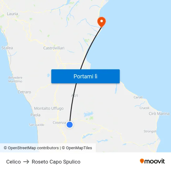 Celico to Roseto Capo Spulico map