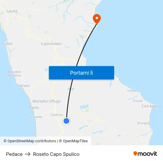 Pedace to Roseto Capo Spulico map