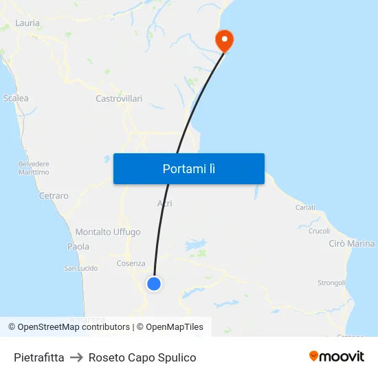 Pietrafitta to Roseto Capo Spulico map