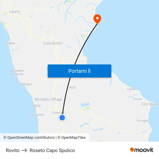 Rovito to Roseto Capo Spulico map