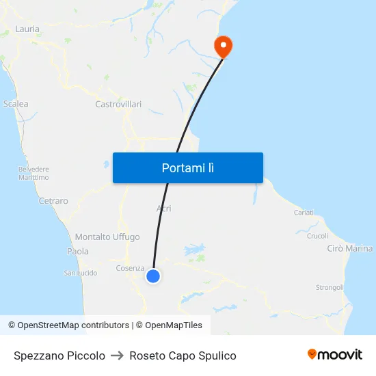 Spezzano Piccolo to Roseto Capo Spulico map