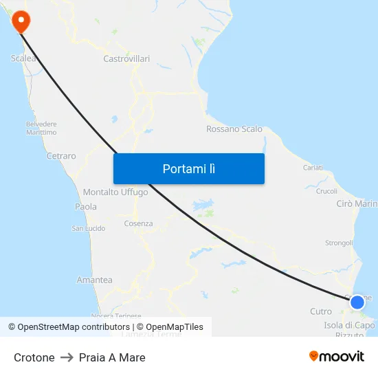 Crotone to Praia A Mare map