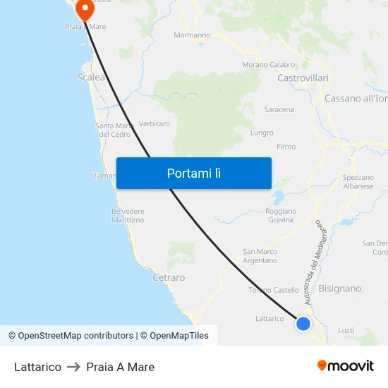 Lattarico to Praia A Mare map