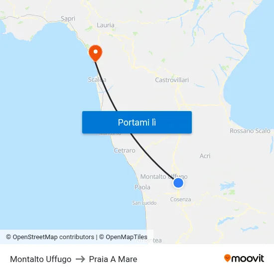 Montalto Uffugo to Praia A Mare map