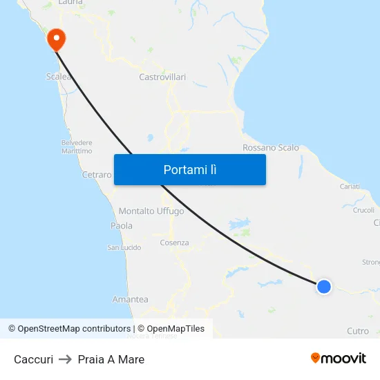 Caccuri to Praia A Mare map