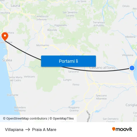 Villapiana to Praia A Mare map