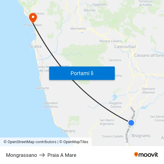 Mongrassano to Praia A Mare map