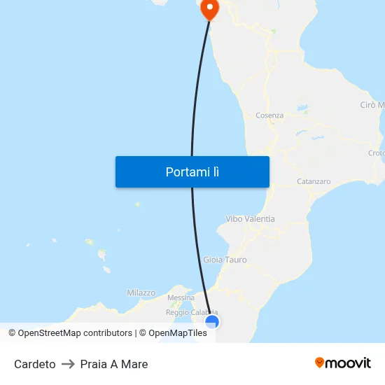 Cardeto to Praia A Mare map