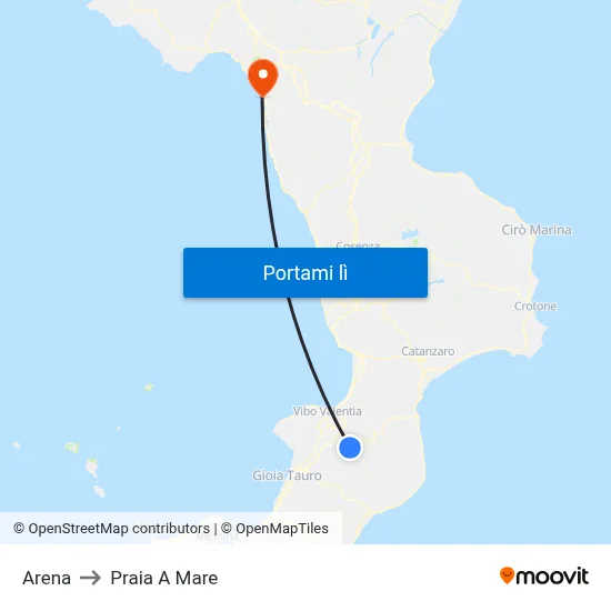 Arena to Praia A Mare map