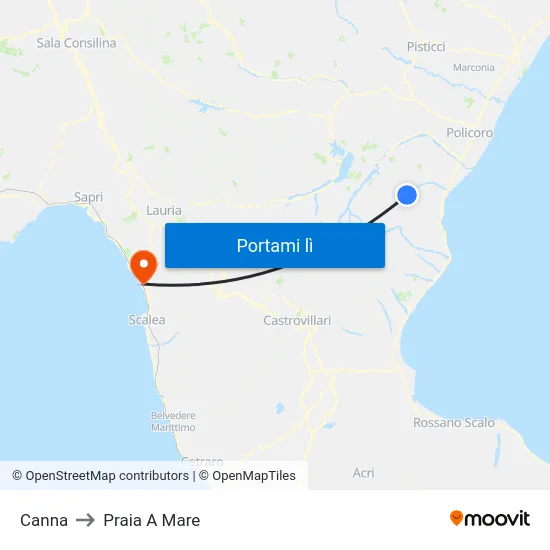 Canna to Praia A Mare map