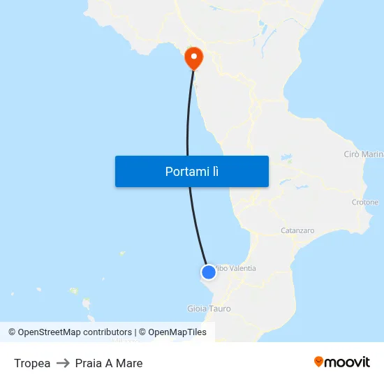 Tropea to Praia A Mare map