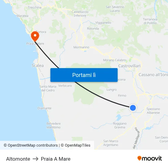 Altomonte to Praia A Mare map