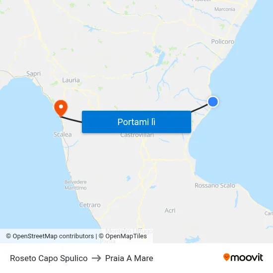 Roseto Capo Spulico to Praia A Mare map