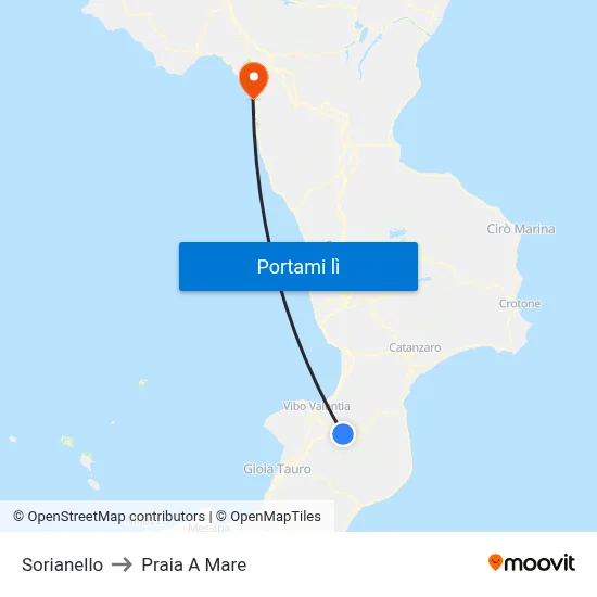Sorianello to Praia A Mare map