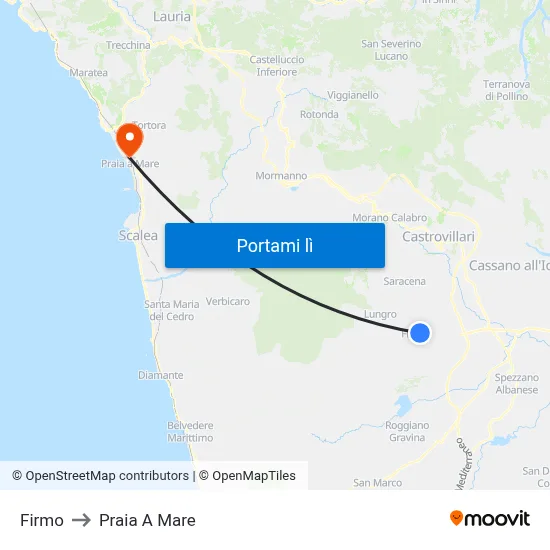 Firmo to Praia A Mare map